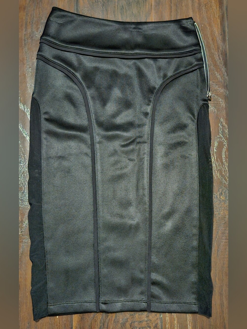 Sleek Black Pencil Skirt With Sheer Sides- Women's Tailored Skirt